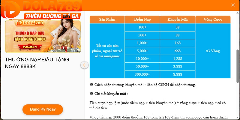 Nội dung chương trình thưởng nạp đầu tặng ngay 8888K